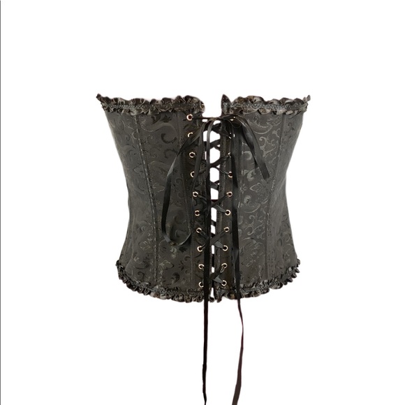 Victorian Ruffled Satin Ribbons Burlesque Steampunk Steel Boned Corset Women's - Picture 7 of 9